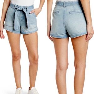 BlankNYC Must Be the Place High Rise Waist Belted Light Wash Denim Jean Shorts